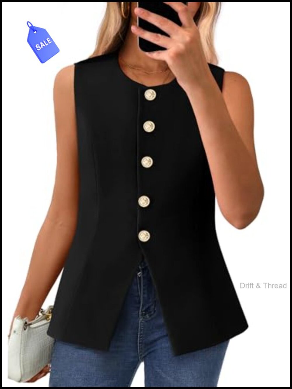 Sleeveless Blazer Vest Women Slim Fit Button Up Workwear Hip Length